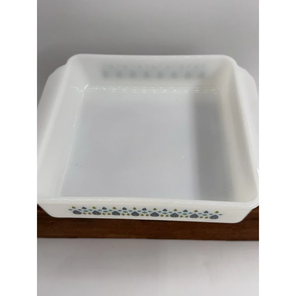 Vintage MCM Fire King Alpine Swiss Chalet 8x8 Square Milk Glass Cake Baking Dish